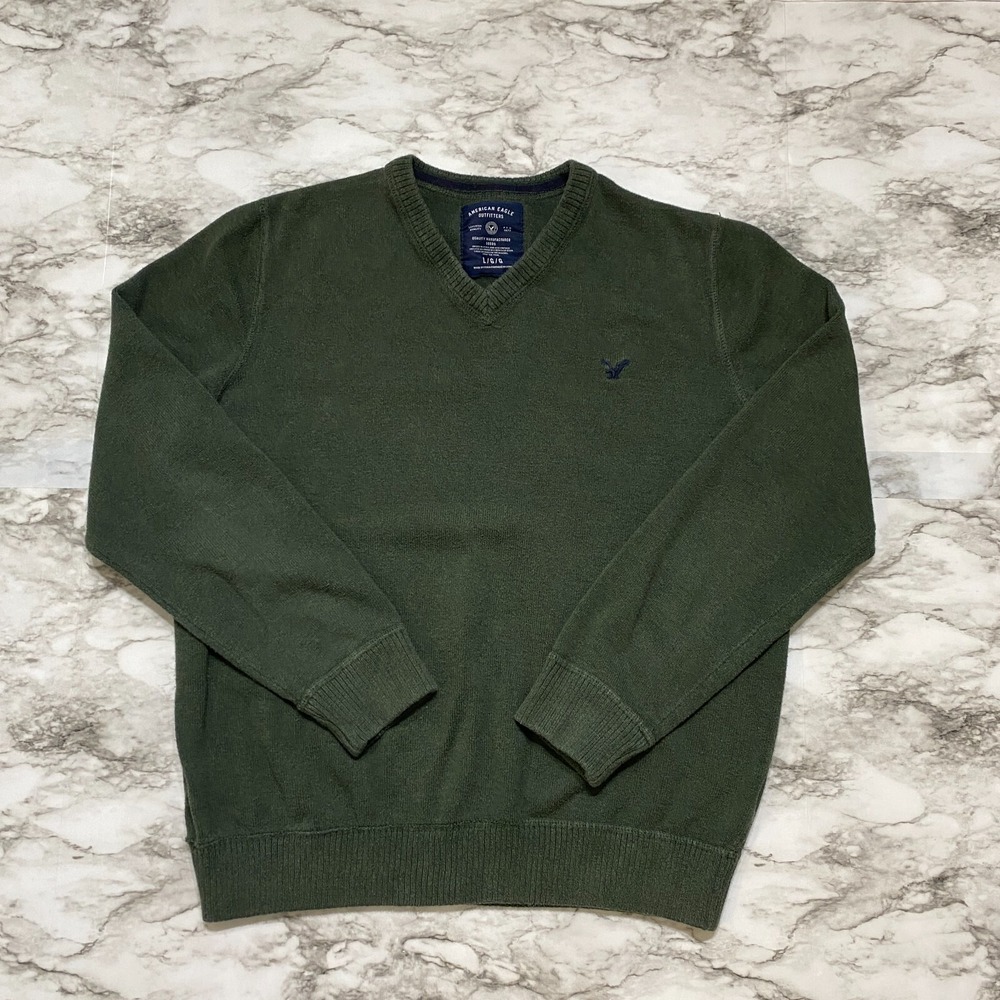 VTG American Eagle‎ Outfitters Mens Sweater Size L Dark Green Pullover V Neck